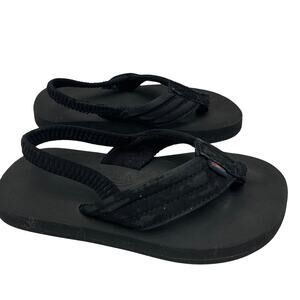 Rainbow Little Kids Sz 9/10 Flip Flops Back Heel Strap Sueded Black Sandals